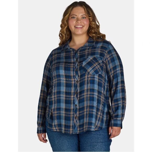 Women's Plus Soft Plaid Flannel Button-Down Shirt, Size 1X - Picture 4 of 8